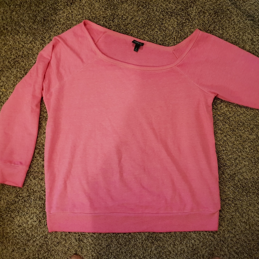 Torrid Neon Pink Terry Off Shoulder Sweatshirt 2